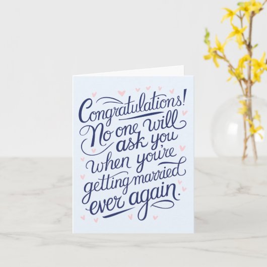 Eindelijk trouwen met grappige bruidsparen kaart (Gele Bloem)