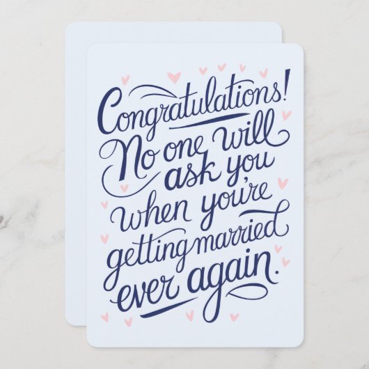 Eindelijk trouwen met grappige bruidsparen kaart (Voorkant / Achterkant)