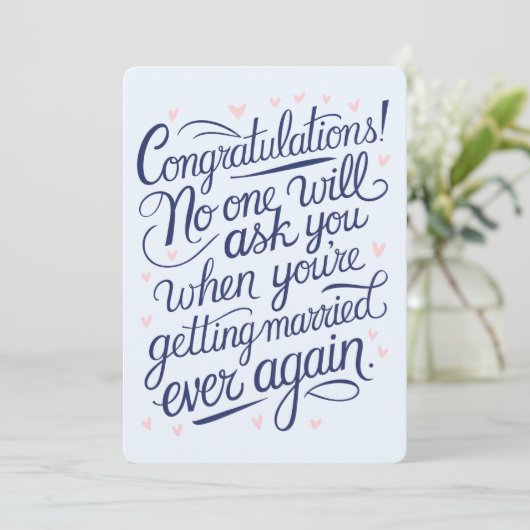 Eindelijk trouwen met grappige bruidsparen kaart (Staand voorkant)