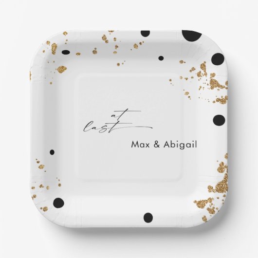 Eindelijk Trouwpaar Namen Zwart en Goud Papieren Bordje (Voorkant)