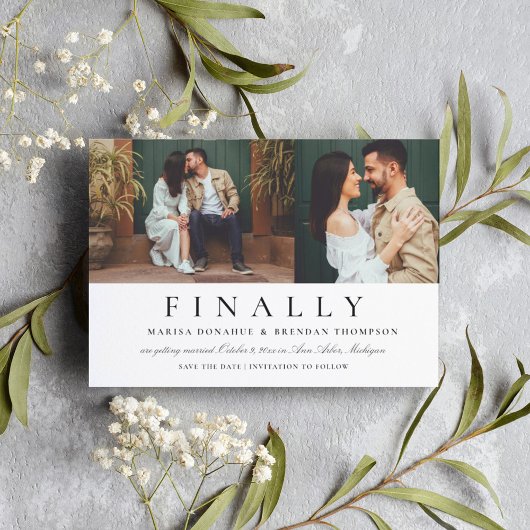 Eindelijk Twee Foto Zwart Wit Grappige Huwelijk Save The Date
