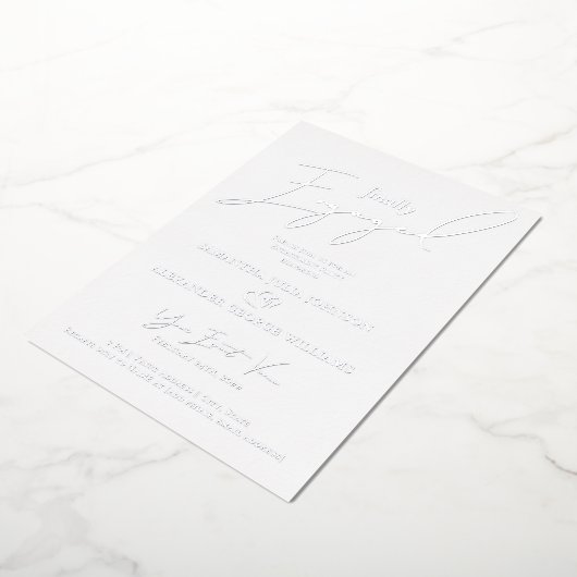 Eindelijk verloofd met scriptfotoverlovingsfeest folie uitnodiging (Gedraaid)