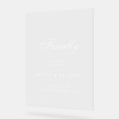 Eindelijk White Script Wedding Welkom Acryl Bord (Hoek)