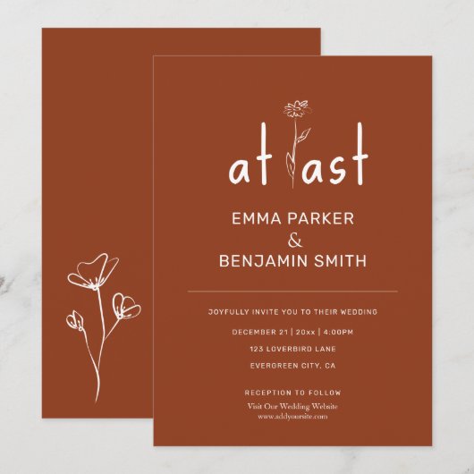 Eindelijk Wildflower Roest Moderne minimalistische Kaart (Voorkant / Achterkant)