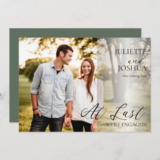 Eindelijk zijn we het Foto Verloving Announcemen. Aankondiging (Voorkant / Achterkant)