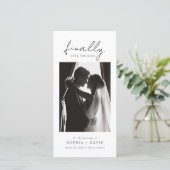 Eindelijk | Zwart en Wit bladwijzer foto bruiloft Save The Date (Staand voorkant)