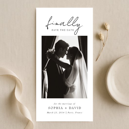 Eindelijk | Zwart en Wit bladwijzer foto bruiloft Save The Date