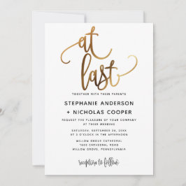 Eindelijk zwart goud script typografie bruiloft kaart