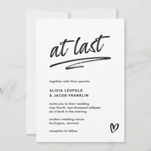 Eindelijk zwart-wit typografie moderne bruiloft kaart (Voorkant)