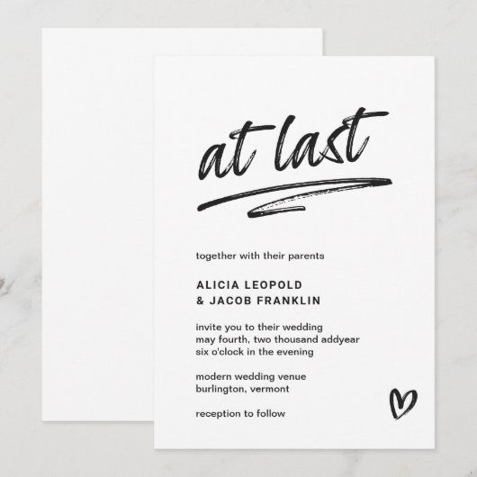 Eindelijk zwart-wit typografie moderne bruiloft kaart (Voorkant / Achterkant)