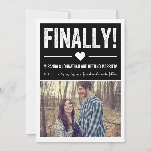 Eindelijk - Zwarte foto save the date aankondiging (Voorkant)