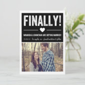 Eindelijk - Zwarte foto save the date aankondiging (Staand voorkant)