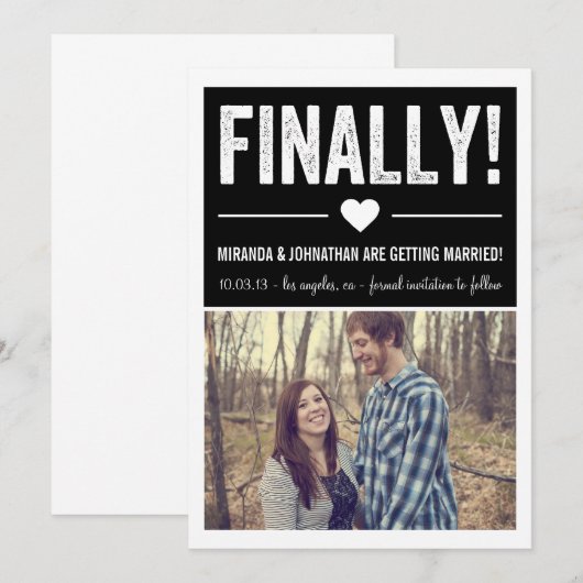 Eindelijk - Zwarte foto save the date aankondiging (Voorkant / Achterkant)