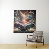 Eindeloos boek met trapsgewijze vloeibare woorden wandkleed (In situ)