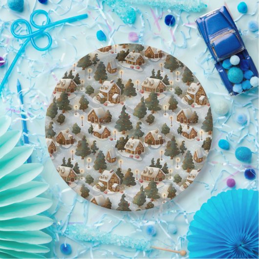Eindeloos Kerst Gingerbread Village Papieren Bordje (Feest)