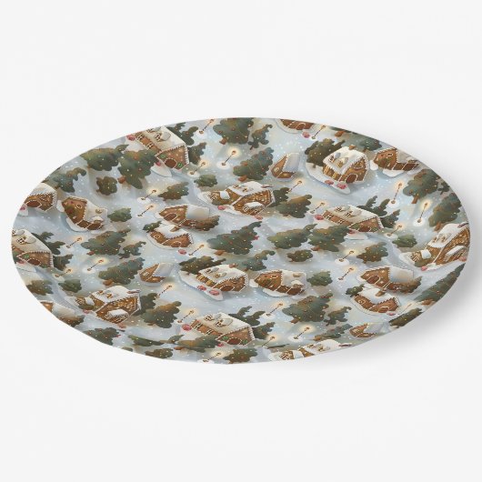 Eindeloos Kerst Gingerbread Village Papieren Bordje (Gekanteld)