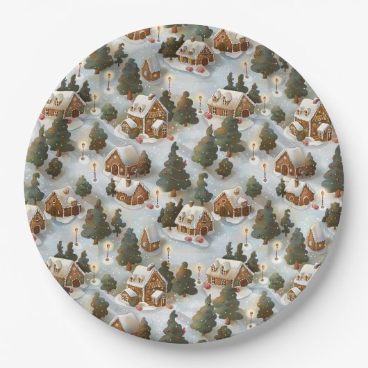 Eindeloos Kerst Gingerbread Village Papieren Bordje (Voorkant)
