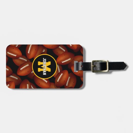 Eindeloze footballs herfst, monogrammen bagagelabel (Voorkant horizontaal)