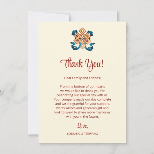 Eindeloze knoop Tibetaanse bruiloft Bedankkaart (Achterkant)