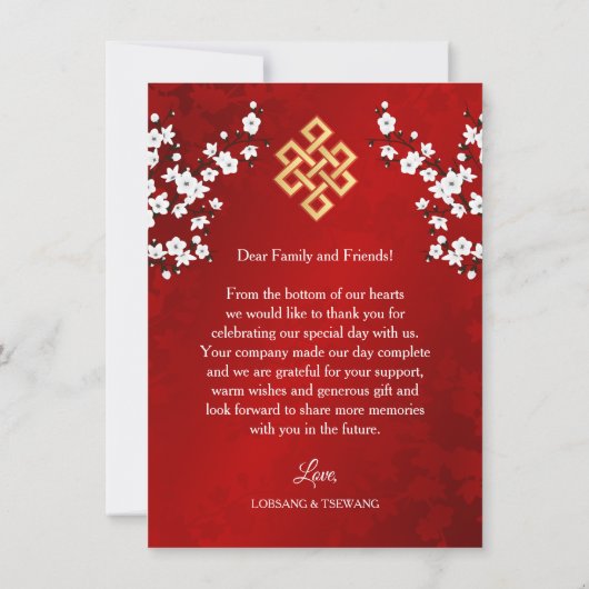 Eindeloze knoop Tibetaanse bruiloft Bedankkaart (Achterkant)