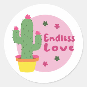 Eindeloze liefde Kawaii groene cactus met roze tek Ronde Sticker