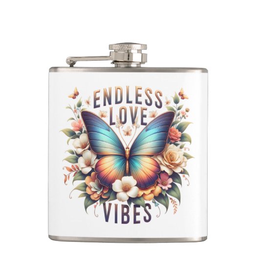 Eindeloze Liefdesvibes Vlinder Kunst-96281 Heupfles (Voorkant)