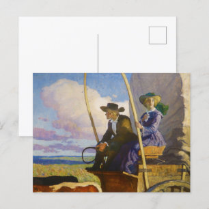 Eindeloze prairie: vrouw in de wagen - N.C. Wyeth Briefkaart