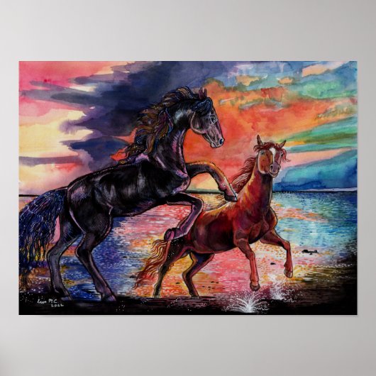 Eindeloze Sky Waterverf Horses Poster (Voorkant)