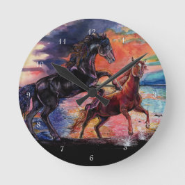 Eindeloze Sky Waterverf Horses Ronde Klok