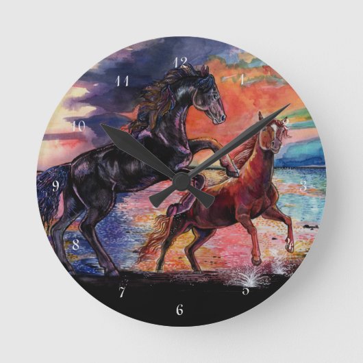 Eindeloze Sky Waterverf Horses Ronde Klok (Voorkant)