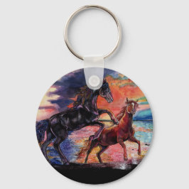 Eindeloze Sky Waterverf Horses Sleutelhanger