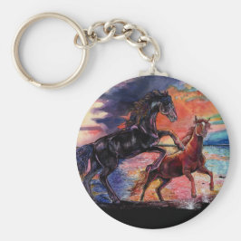 Eindeloze Sky Waterverf Horses Sleutelhanger