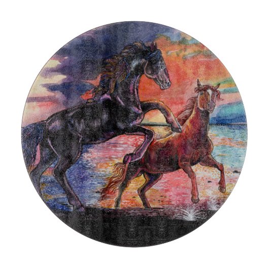 Eindeloze Sky Waterverf Horses Snijplank (Voorkant)