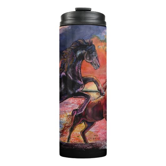 Eindeloze Sky Waterverf Horses Thermosbeker (Voorkant)