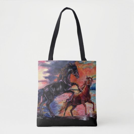 Eindeloze Sky Waterverf Horses Tote Bag (Voorkant)