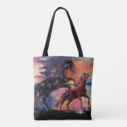Eindeloze Sky Waterverf Horses Tote Bag (Achterkant)