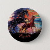 Eindeloze Sky Waterverf paarden douanenaam Ronde Button 5,7 Cm (Voorkant)