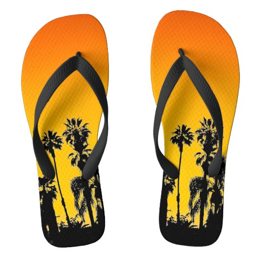 Eindeloze Zomer Palmboom Zonsondergang Oranje Geel Teenslippers (Voetbed)
