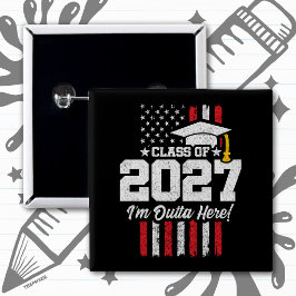 Eindexamen Amerikaanse Vlag Klas van 2027 Vierkante Button 5,1 Cm