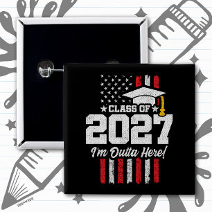 Eindexamen Amerikaanse Vlag Klas van 2027 Vierkante Button 5,1 Cm