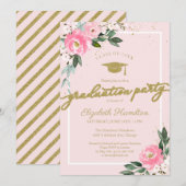 Eindexamenfeest Roze Bloemen Kaart (Voorkant / Achterkant)