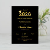 Eindexamenfeest zwart goud klas 2026 luxe folie uitnodiging (Staand Voorkant)