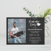 Eindexamenfeestje modern krijt zwart en wit kaart (Staand voorkant)