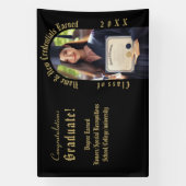 Eindexamenfoto in goud en zwart spandoek (Verticaal)