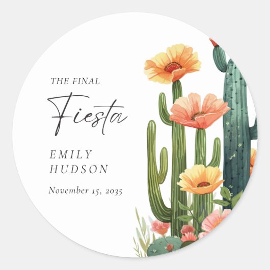 Eindfeest Cactus Bachelorette Feest Ronde Sticker (Voorkant)