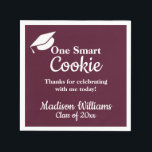 Eindfeest One Smart Cookie Feest Maroon Wit Servet<br><div class="desc">afstudeerfeest papieren servetten,  klas van 2024 feest eenheid,  aangepast behandel cadeautje neem mee cadeau,  one smart cookie gepersonaliseerd 2025,  aangepaste viering aanpassen phd jd,  masters verpleegkundige ma ms md,  afstudeerfeest vieren jurist leraar,  medisch bachelor arts verpleegkunde,  middelbare school universiteit mba,  kleuterschool cpa midden maroon wit</div>