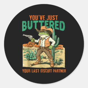 Eindigde als laatste biscuitpartner cowboy kikker ronde sticker