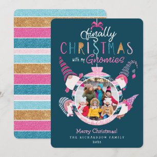 Eindkerstmis met mijn Gnomies Fun Family Foto Feestdagenkaart