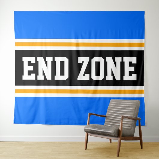 EINDZONE Helder Blauw Zwart Geel Racing Stripes Wandkleed (In Situ (horizontaal))