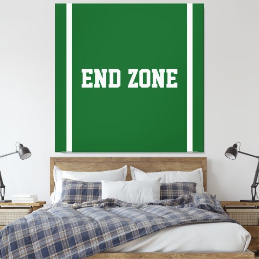 EINDZONE Witte tekst rand strepen op gridiron groe Canvas Afdruk (Insitu (Slaapkamer))